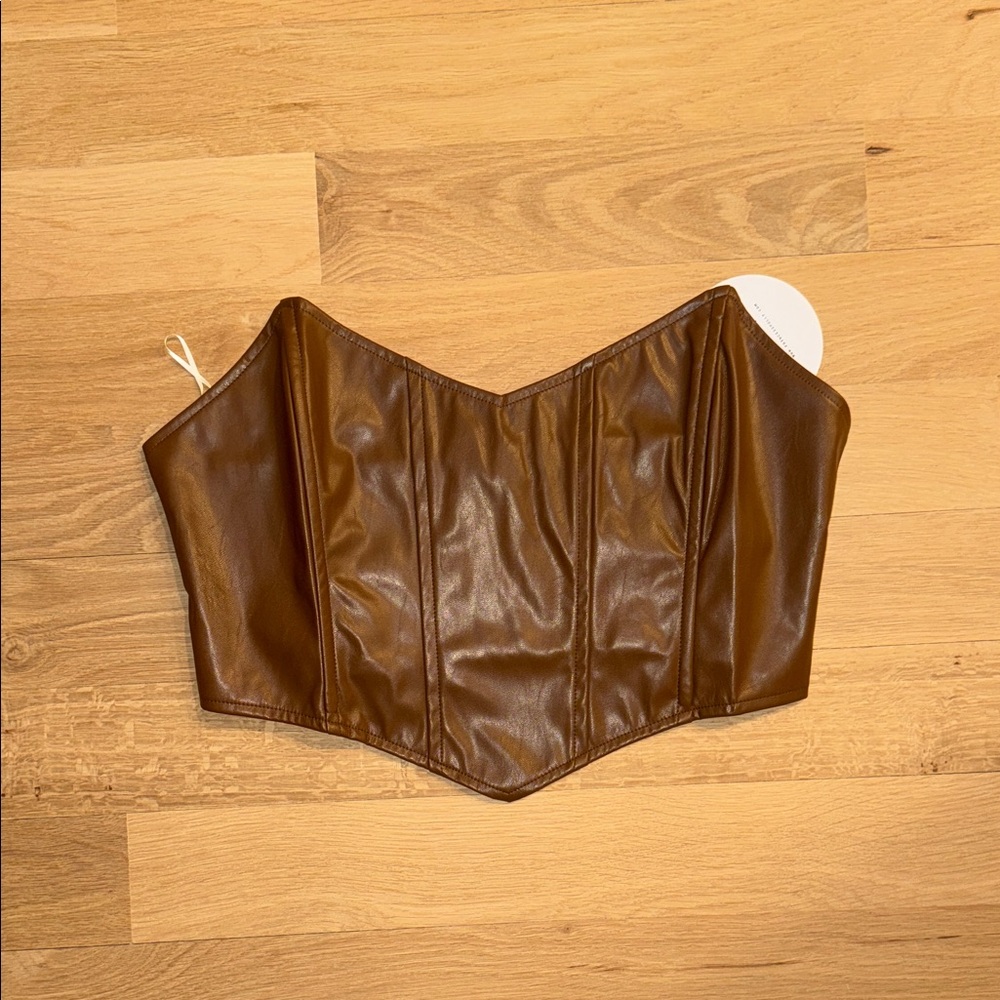 Princess Polly Tan Faux Leather Corset Top